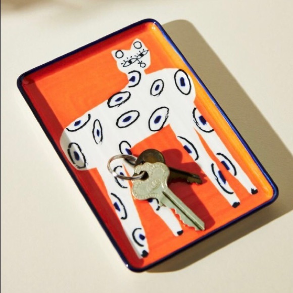 Anthropologie Cat Hand-painted Stoneware Trinket Dish - New in Box